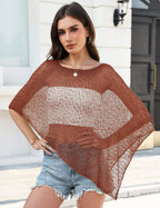 Prime Parcel women's sheer knit crochet poncho shrug, lightweight mesh cover-up ideal for summer wear