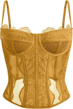 Women's lace corset top with mesh bustier crop tank design for party and casual fashion