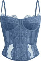 Women's lace corset top with mesh bustier crop tank design for party and casual fashion