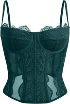 Women's lace corset top with mesh bustier crop tank design for party and casual fashion