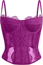 Women's lace corset top with mesh bustier crop tank design for party and casual fashion