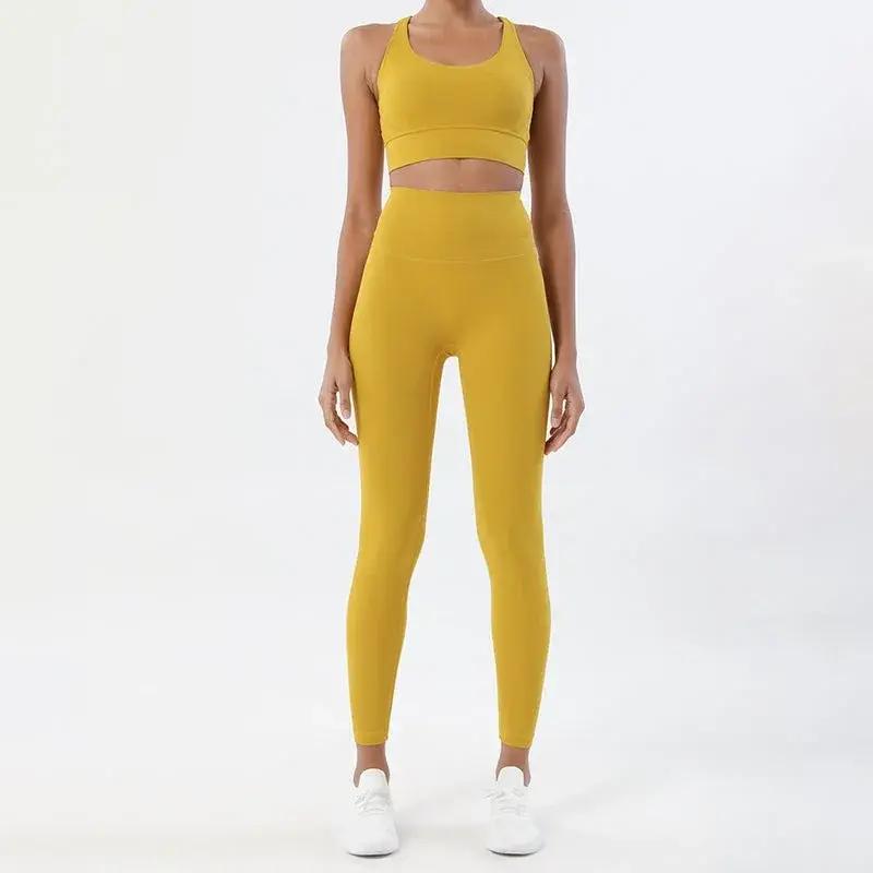 Women's high-waist seamless yoga set with breathable sports bra and leggings, stylish gym wear by Style Point BD.