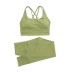 Women's high-waist seamless yoga set by Style Point BD, breathable sports bra and leggings for comfortable gym wear.