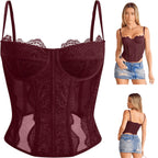 Women's lace corset top with mesh bustier crop tank design for party and casual fashion
