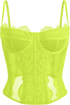 Women's lace corset top with mesh bustier crop tank design for party and casual fashion