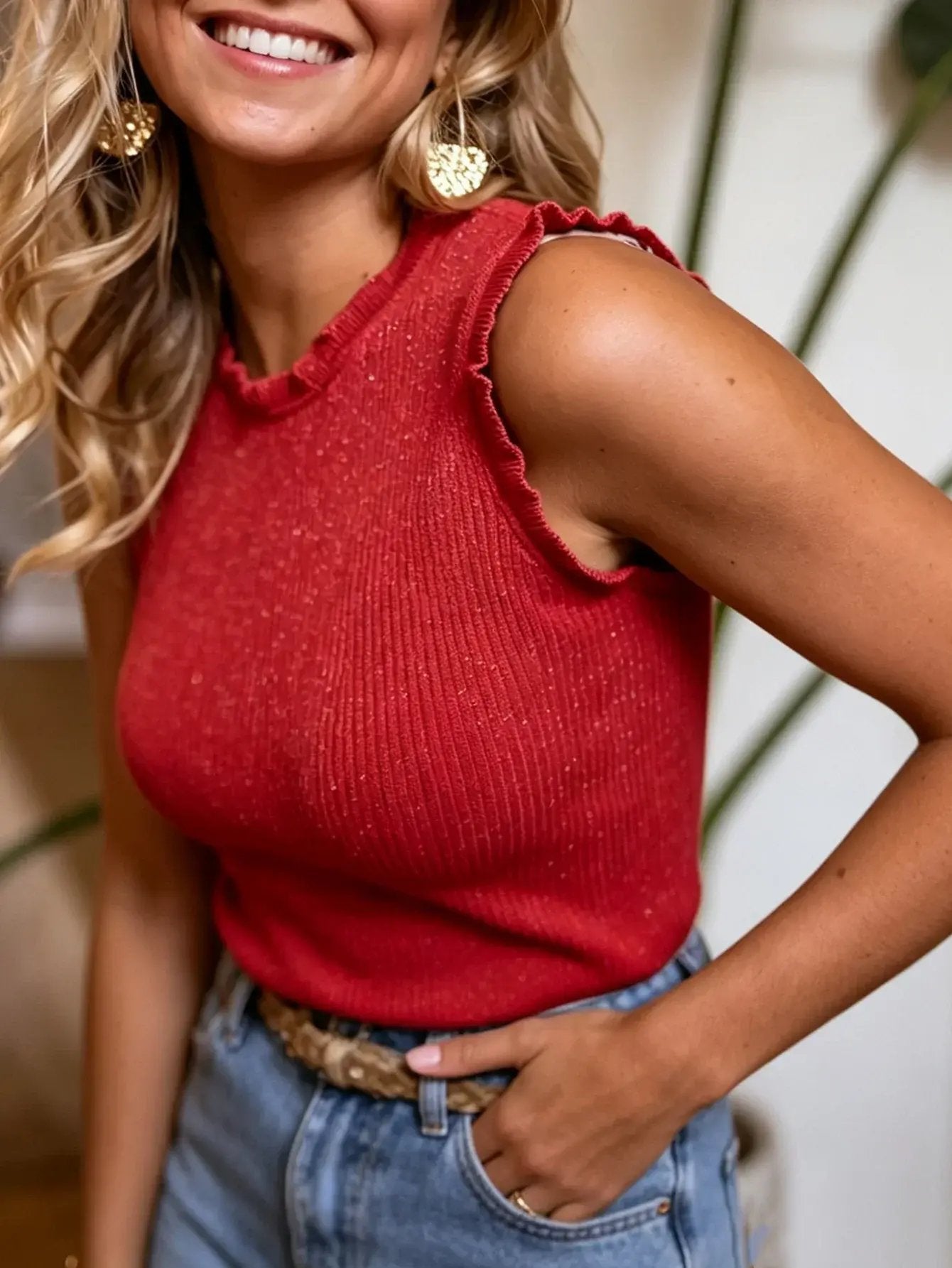 Elegant sleeveless women's ribbed tank top, perfect for chic summer fashion and luxury casual wear.