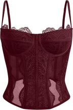 Women's lace corset top with mesh bustier crop tank design for party and casual fashion